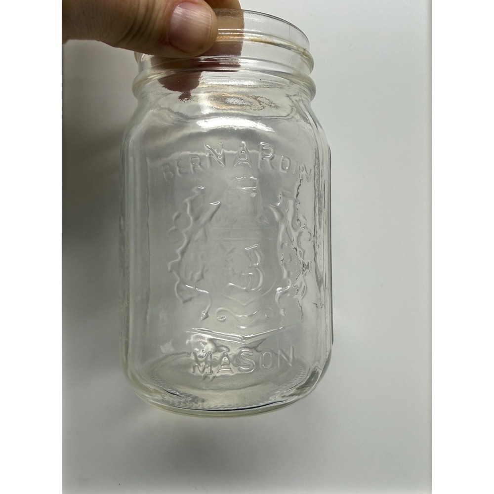 Bernardin Mason Jars Clear Glass Embossed Crest Standard Mouth Set of 4 Pint